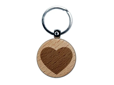 Heart Solid Engraved Wood Round Keychain Tag Charm