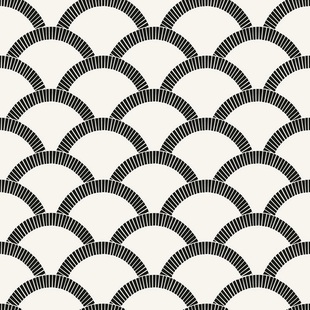Tempaper & Co. Mosaic Scallop Peel and Stick Wallpaper, Black and Cream, 28 sq. ft.
