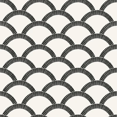 Tempaper & Co. Mosaic Scallop Peel and Stick Wallpaper, Black and Cream, 28 sq. ft.