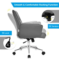 Costway Modern Home Office Leisure Chair PU Leather Adjustable Swivel w/ Armrest