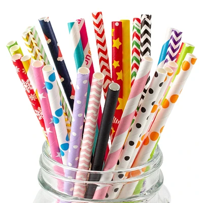 Kitcheniva Biodegradable Paper Straws Pattern Color 100 to 200 Pcs