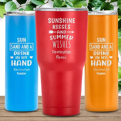 Laser Engraved Summer Tumbler, Personalized Gift, Summer Vacation Travel Cup, Double Insulated Drinkware Mug