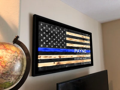 Rustic Wooden Thin Blue Line American Flag