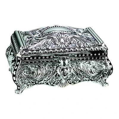 Contemporary Home Living 13" Silver Rectangular Ornate Hinged Box