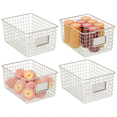 mDesign Large Steel Kitchen Organizer Basket with Label Slot, 4 Pack