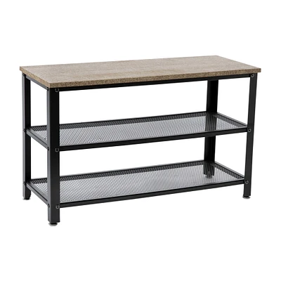 Emma and Oliver Isla 3-Tier Storage Bench with Metal Mesh Shelves for Entryway, Mudroom, or Bedroom