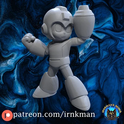 Classic Mega Man from Irnkman Minis. Total height apx. 35mm. Unpainted resin miniature