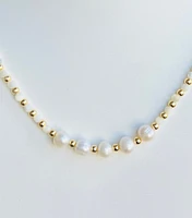 Authentic Freshwater Pearl and Mother of Pearl necklace with 18k gold beads and 18k gold lariat toggle,with gift bag