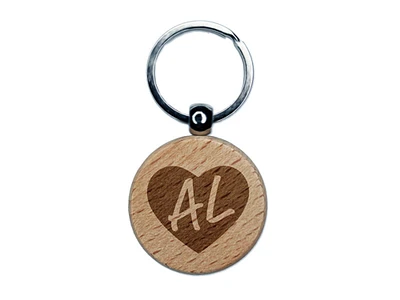 AL Alabama State in Heart Engraved Wood Round Keychain Tag Charm