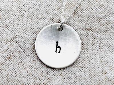 Sterling Silver Initial Necklace, Personalized Necklace, Silver dome Pendant, Hand Stamped initial Charm, Gift for her