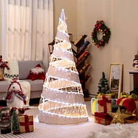 Costway 5FT Pre-lit Christmas Cone Tree with 300 Warm White & 250 Cold White LED Lights