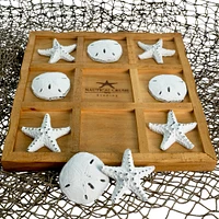 Starfish Tic Tac Toe Game - 9" x 9" - Beach Tic-Tac-Toe Game - White Starfish & Sand Dollars Coastal Beach House Coffee Table Game Board