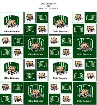 Sykel Enterprises-Ohio University Cotton Fabric-Ohio Bobcats Geometric Cotton Quilting Fabric