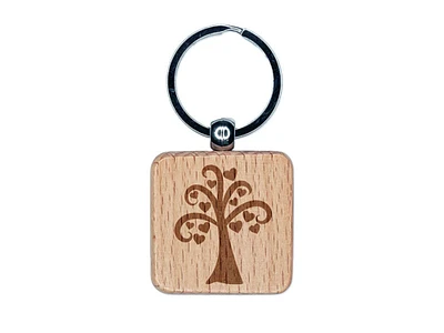 Heart Tree Valentine's Day Engraved Wood Square Keychain Tag Charm