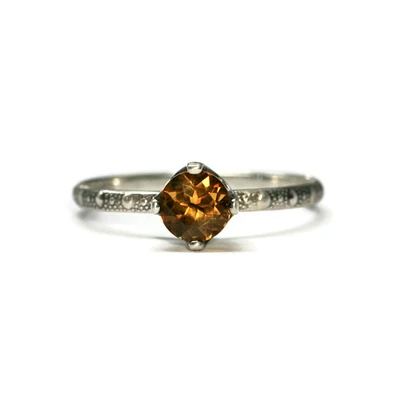 5mm Golden Citrine Skinny Beaded Band Ring - Antique Silver Finish by Salish Sea Inspirations