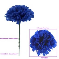 Artificial Carnation Picks, 5-Inch, 3.5" Wide, Box of 200, Royal Blue, Realistic Silk Flowers, Spring Floral Picks, Parties & Events, Home & Office Decor