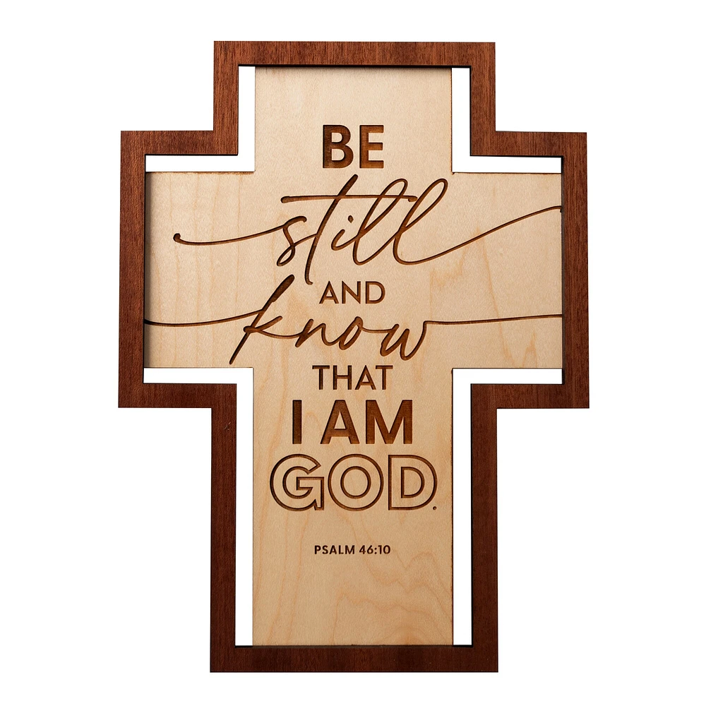 Dexsa Be Still Inspirational Laser-Cut Wood Cross Plaque 7.5 inches x 10 inches