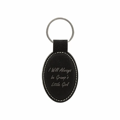 Keychain for Grandpa I Will Always be Gramp's Little Girl Engraved Leatherette Oval Key Tag Ring Gifts for Men (LKC-003)