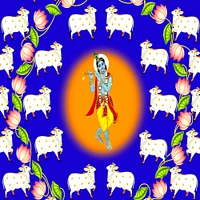 Lord Krishna Backdrop With Cow, Pooja Backdrop, Cloth Backdrop, Indian Backdrop, Pooja Cloth, Traditional Backdrop, Pooja Decoration