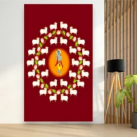 Lord Krishna Backdrop With Cow, Pooja Backdrop, Cloth Backdrop, Indian Backdrop, Pooja Cloth, Traditional Backdrop, Pooja Decoration