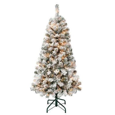 National Tree Company First Traditions Pre-Lit Acacia Flocked Tree  Christmas Tree, Clear Incandescent Lights, Plug In, 4.5 ft