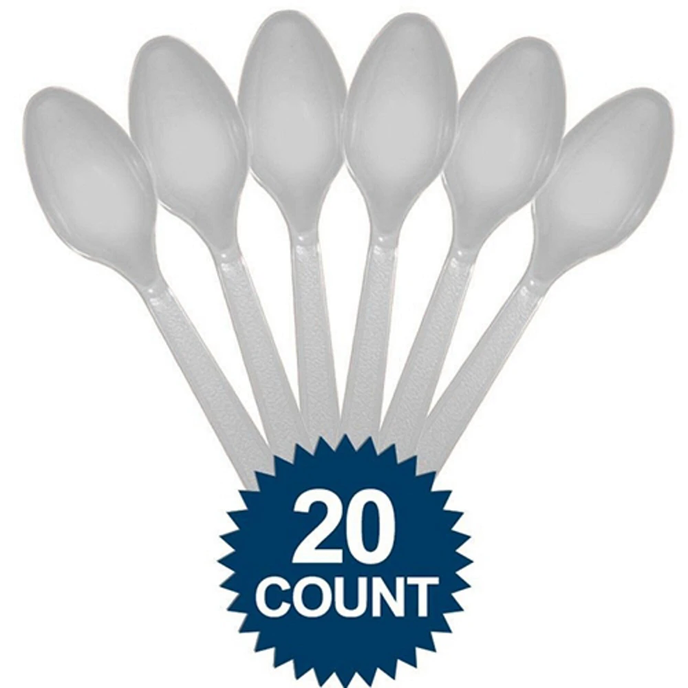 Silver Heavy Weight Plastic Spoons