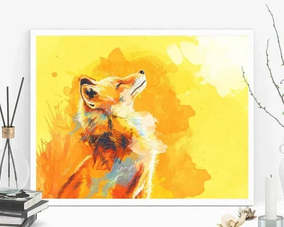 Orange Fox Poster, Cute Woodland Animal Art Print