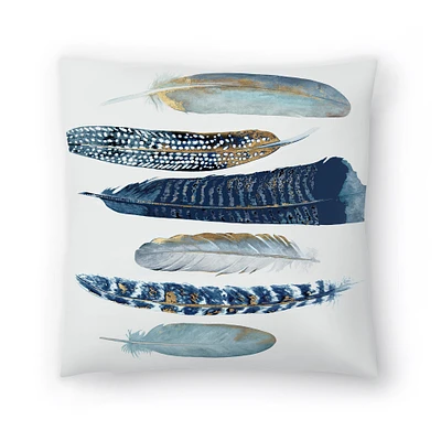 Blue & Gold Feathers I by PI Creative Art Throw Pillow - Americanflat