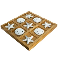 Starfish Tic Tac Toe Game - 9" x 9" - Beach Tic-Tac-Toe Game - White Starfish & Sand Dollars Coastal Beach House Coffee Table Game Board