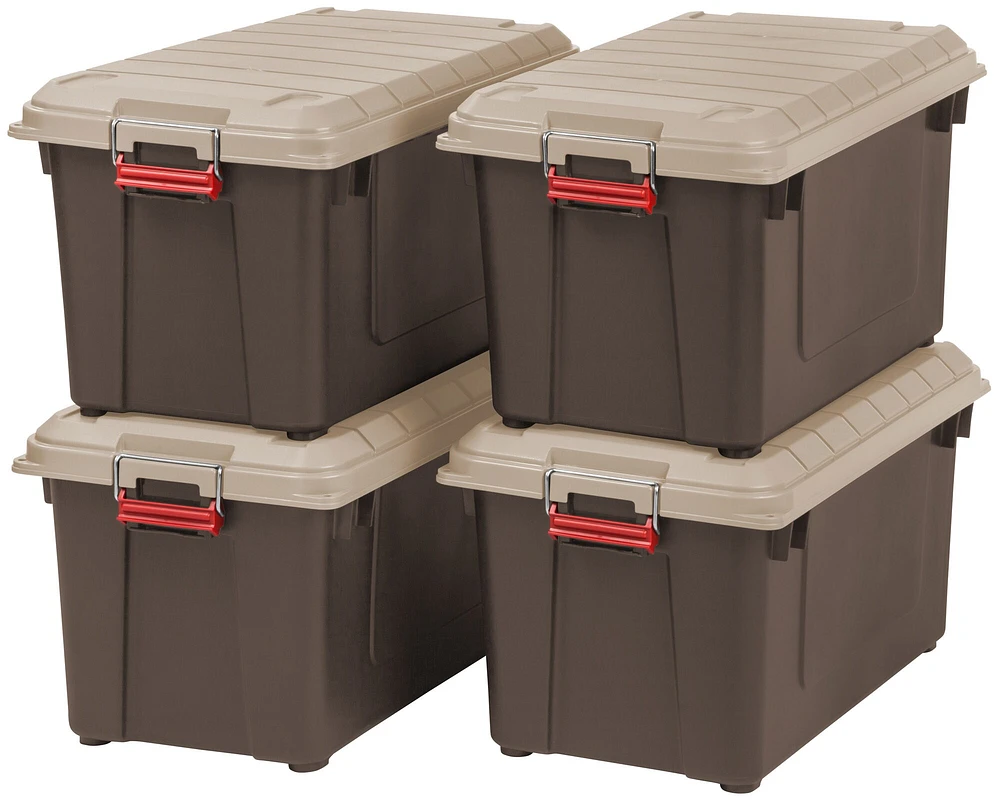 IRIS USA 82 Quart WeatherPro™ Storage Box, Store-It-All Utility Tote, Brown, Set of 4