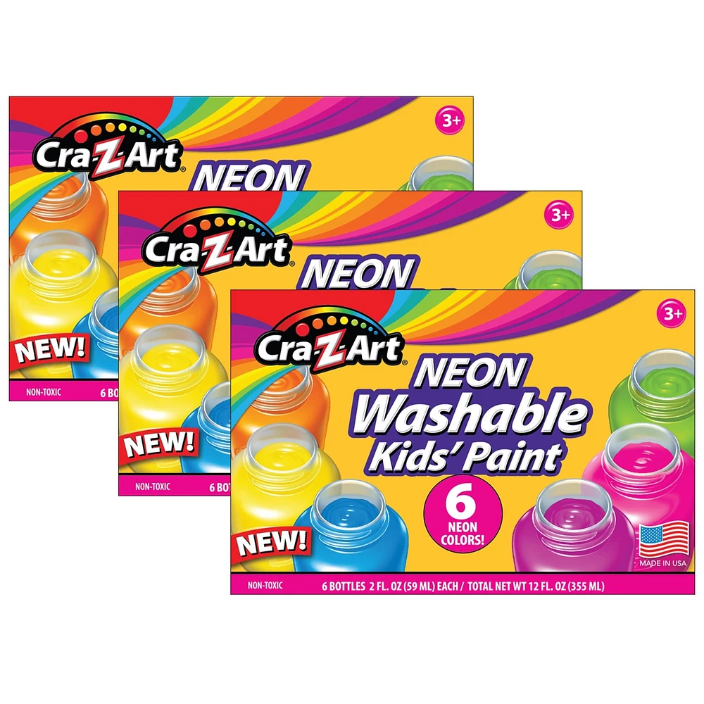 Washable Neon Paint, 6 Colors Per Set, 3 Sets