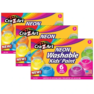 Washable Neon Paint, 6 Colors Per Set, 3 Sets