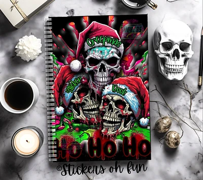 Reusable Sticker Book: Merry Creepmas Skulls, 5x7 Sticker Storage Book, 24 Double Sided Pages, Sticker Organizer, Handmade Sticker Album