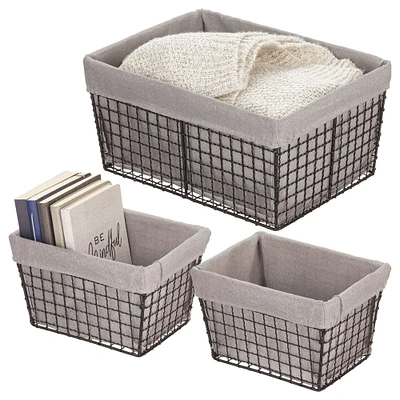 mDesign Metal Household Storage Basket with Fabric Liner, Set of 3