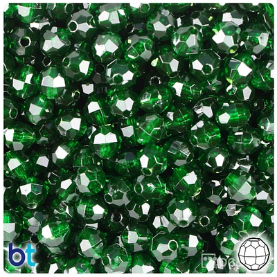 BeadTin True Emerald Transparent 8mm Faceted Round Plastic Craft Beads (450pcs)