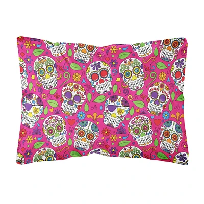 "Caroline's Treasures BB5115PW1216 Day of the Dead Pink Canvas Fabric Decorative Pillow, Multicolor, 12Hx16W"