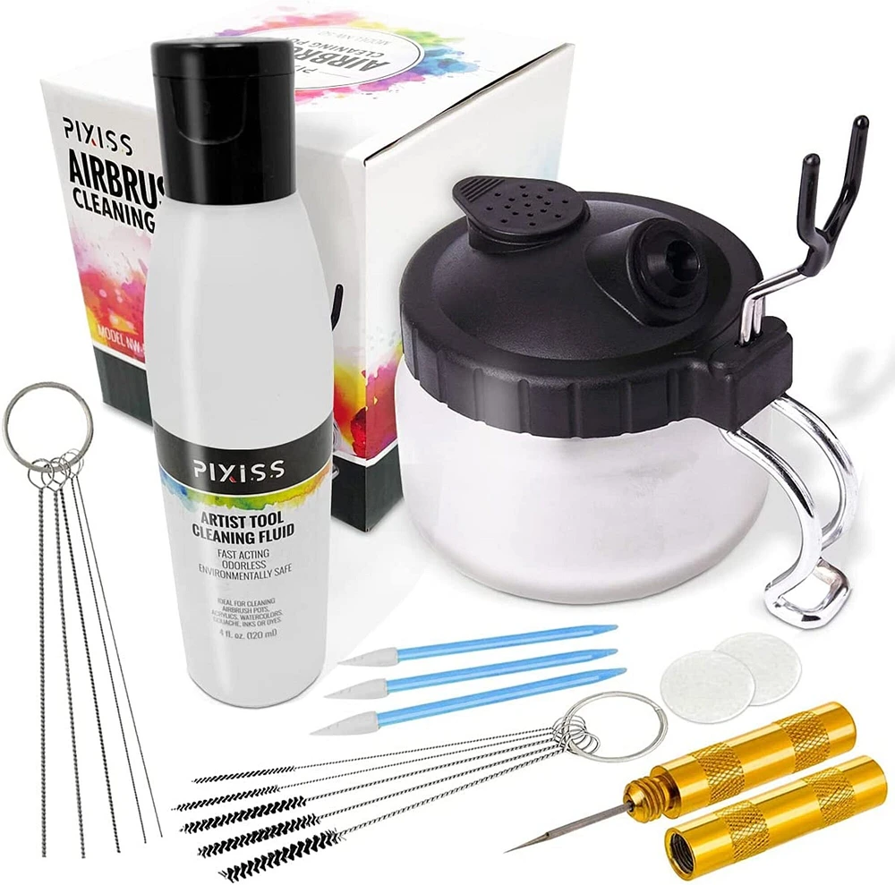 Pixiss Airbrush Cleaning Kit, Brush Cleaner Solution and Airbrush Cleaning Pot