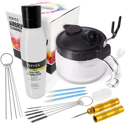 Pixiss Airbrush Cleaning Kit, Brush Cleaner Solution and Airbrush Cleaning Pot