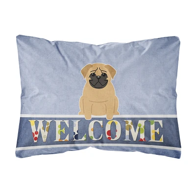 "Caroline's Treasures BB5588PW1216 Pug Brown Welcome Canvas Fabric Decorative Pillow, 12 x 16, Multicolor"