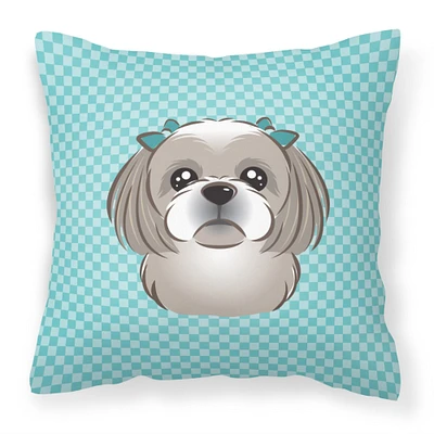 "Caroline's Treasures BB1188PW1414 Checkerboard Blue Gray Silver Shih Tzu Decorative Pillow, Large, Multicolor"