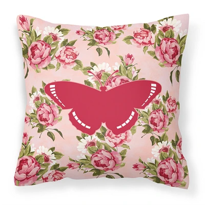 "Caroline's Treasures BB1038-RS-PK-PW1414 Butterfly Shabby Chic Pink Roses Pillow, 14"" x 14"", Multicolor"