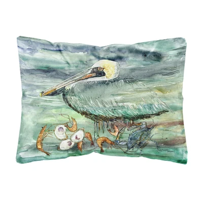 "Caroline's Treasures Watery Pelican Shrimp Crab & Oysters Fabric Decorative Pillow, 12"" x 16"", Multicolor"