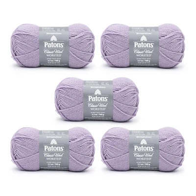Patons Classic Wool Misty Lavender Yarn - 5 Pack of 3.5oz/100g - Wool - 4 Medium - 210 Yards - Knitting/Crochet
