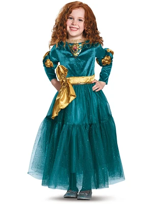 Child's Girls Disney Princess Deluxe Merida Brave Ball Gown Dress Costume