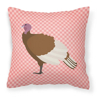 "Caroline's Treasures BB7982PW1414 Bourbon Red Turkey Hen Pink Check Outdoor Canvas Fabric Decorative Pillow, 14"" x 3"" x 14"""