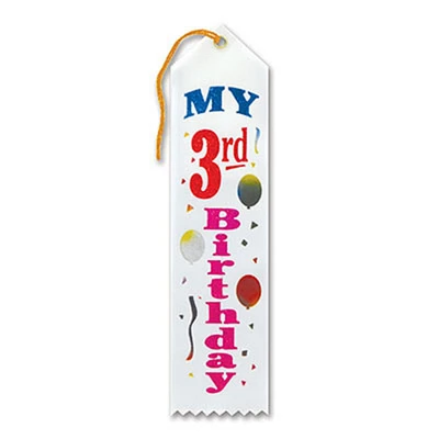 Beistle Pack of 6 White "My 3rd Birthday Award" School Award Ribbon Bookmarks 8"