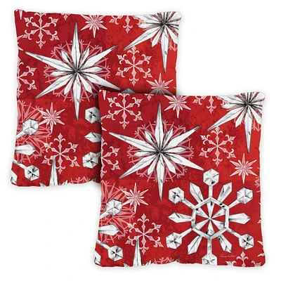 Toland Home Garden Set of 2 Snowflake Christmas Outdoor Patio Throw Pillow Covers 18”