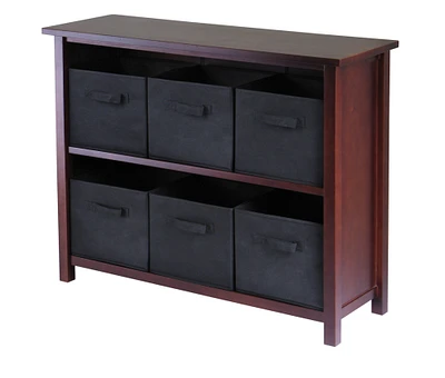 Contemporary Home Living 38.75" Walnut and Black Elegant Verona 2-Section Storage Shelf with 6 Foldable Fabric Baskets