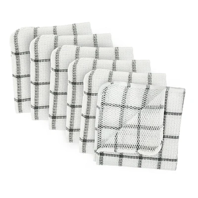 Contemporary Home Living Pack of 6 Gray and White Checkered Pattern Scrubber Dishcloths 12"