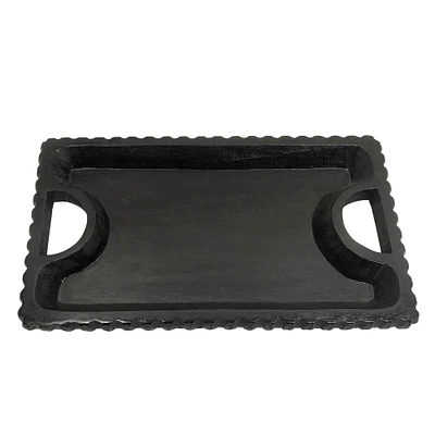 Kingston Living 25" Black Scalloped Edge Mango Wood Tray with Handles